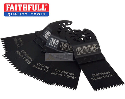 5 x FAITHFULL - 34mm Wood/PVC Multi Function Tool Multitool Saw Blades FAIMFW34B