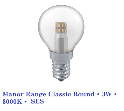 LED Round Lamp • 3W • 3000K • BC , ES, SBC, SES Crompton Manor Range Classic