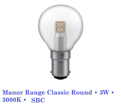 LED Round Lamp • 3W • 3000K • BC , ES, SBC, SES Crompton Manor Range Classic