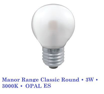LED Round Lamp • 3W • 3000K • BC , ES, SBC, SES Crompton Manor Range Classic