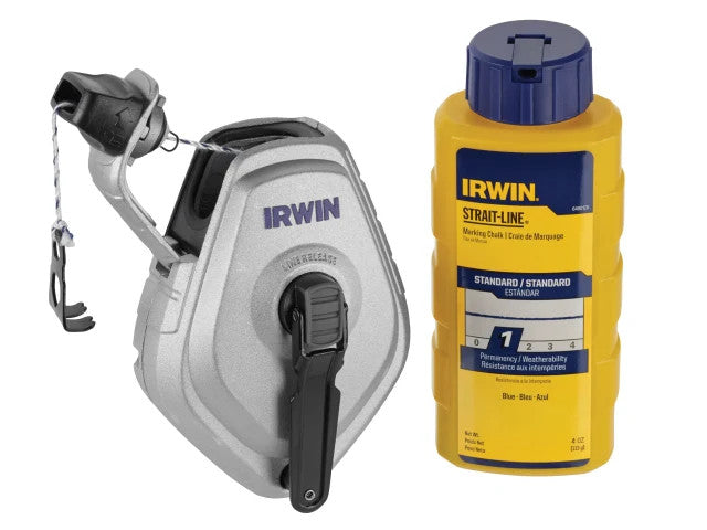 Irwin Strait-Line Hpp Chalk Reel Set & Blue 113G Chalk - Chalk Line