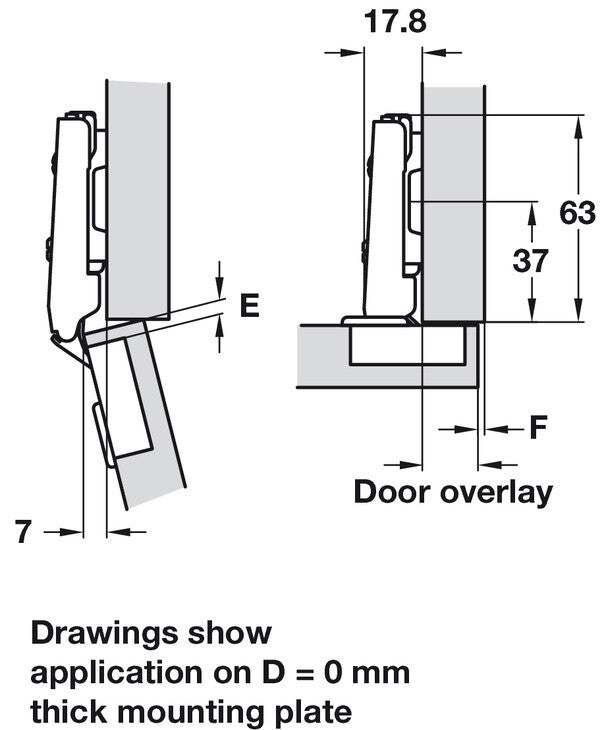 cabinet Hinge, Concealed 110° Standard, Full Overlay Mounting, with Standard