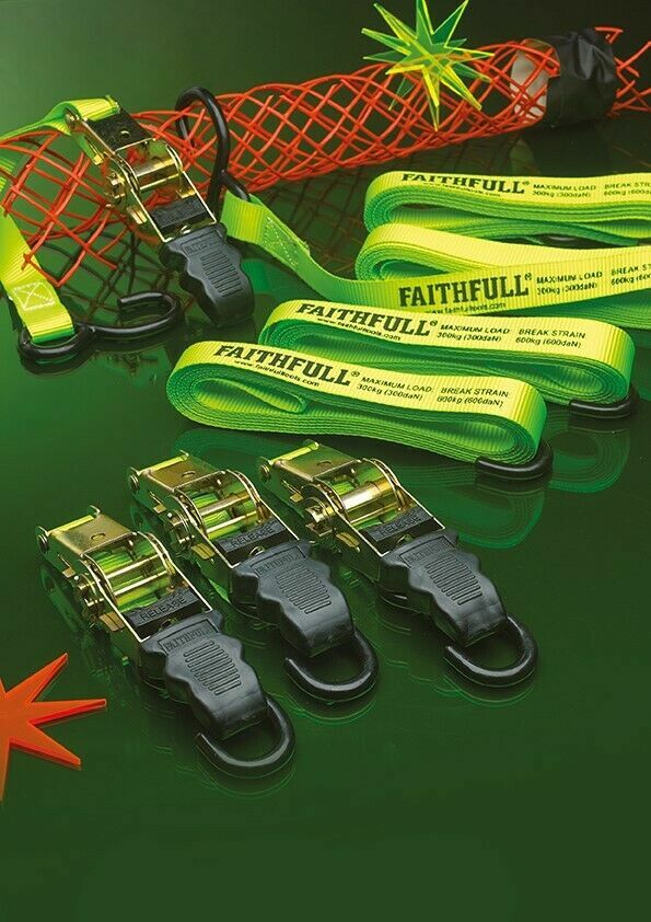 Faithfull Ratchet Tie Down Strap Set 4X Piece 5m x 25mm