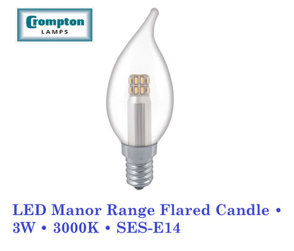 Crompton  3W, Non-Dimmable Manor House Flared Candle Lamp Clear or Opal