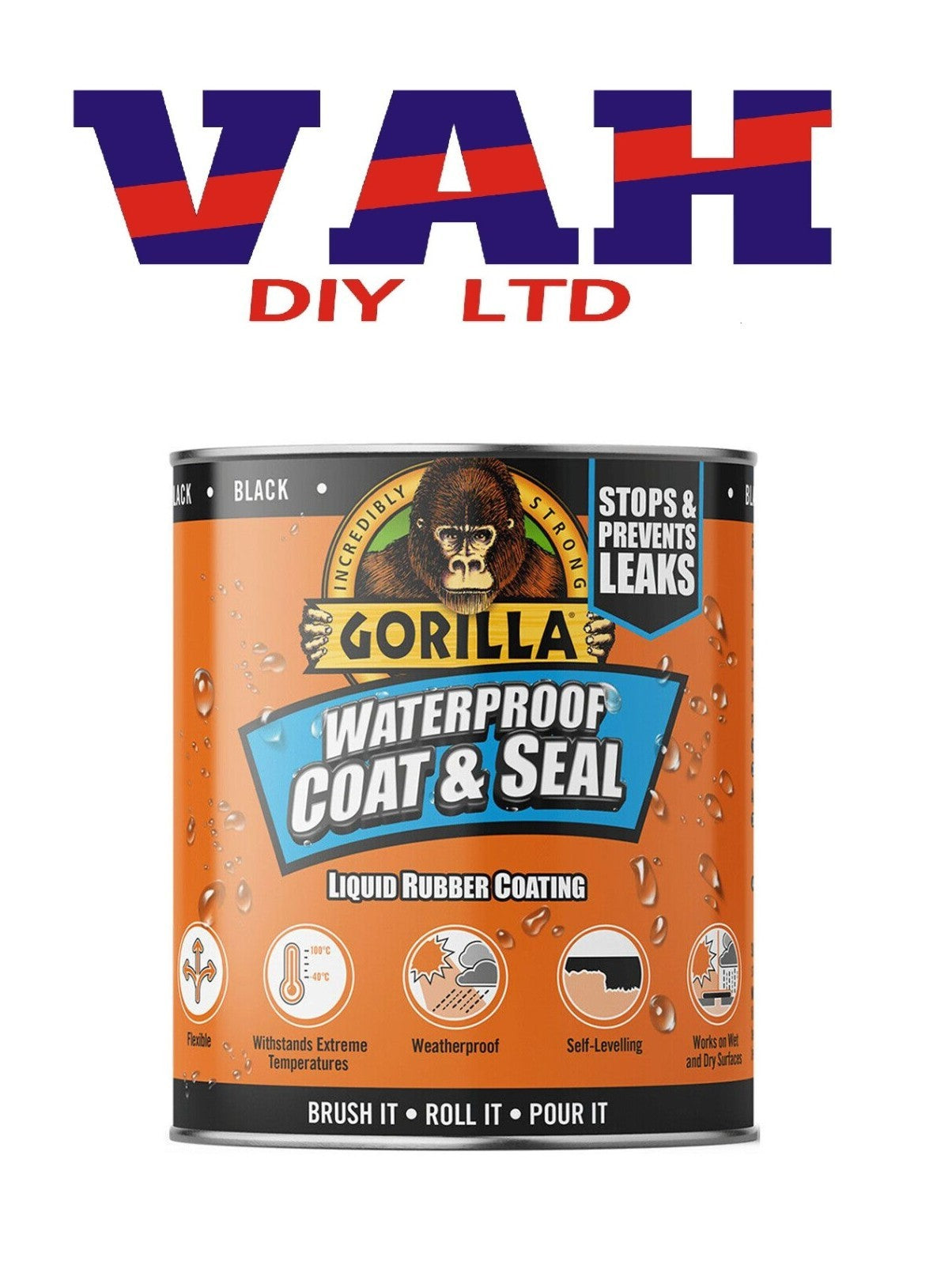 Gorilla 84756 Waterproof Coat & Seal Black 473ml 1 Pack