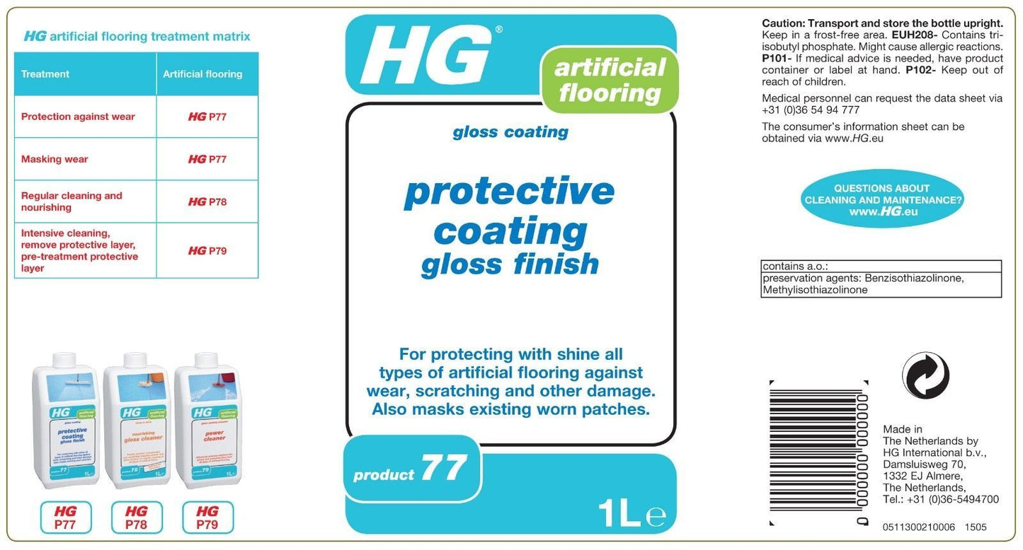 HG Product 77 Vinyl Artificial Flooring Protective Coating Gloss Finish  1 Litre