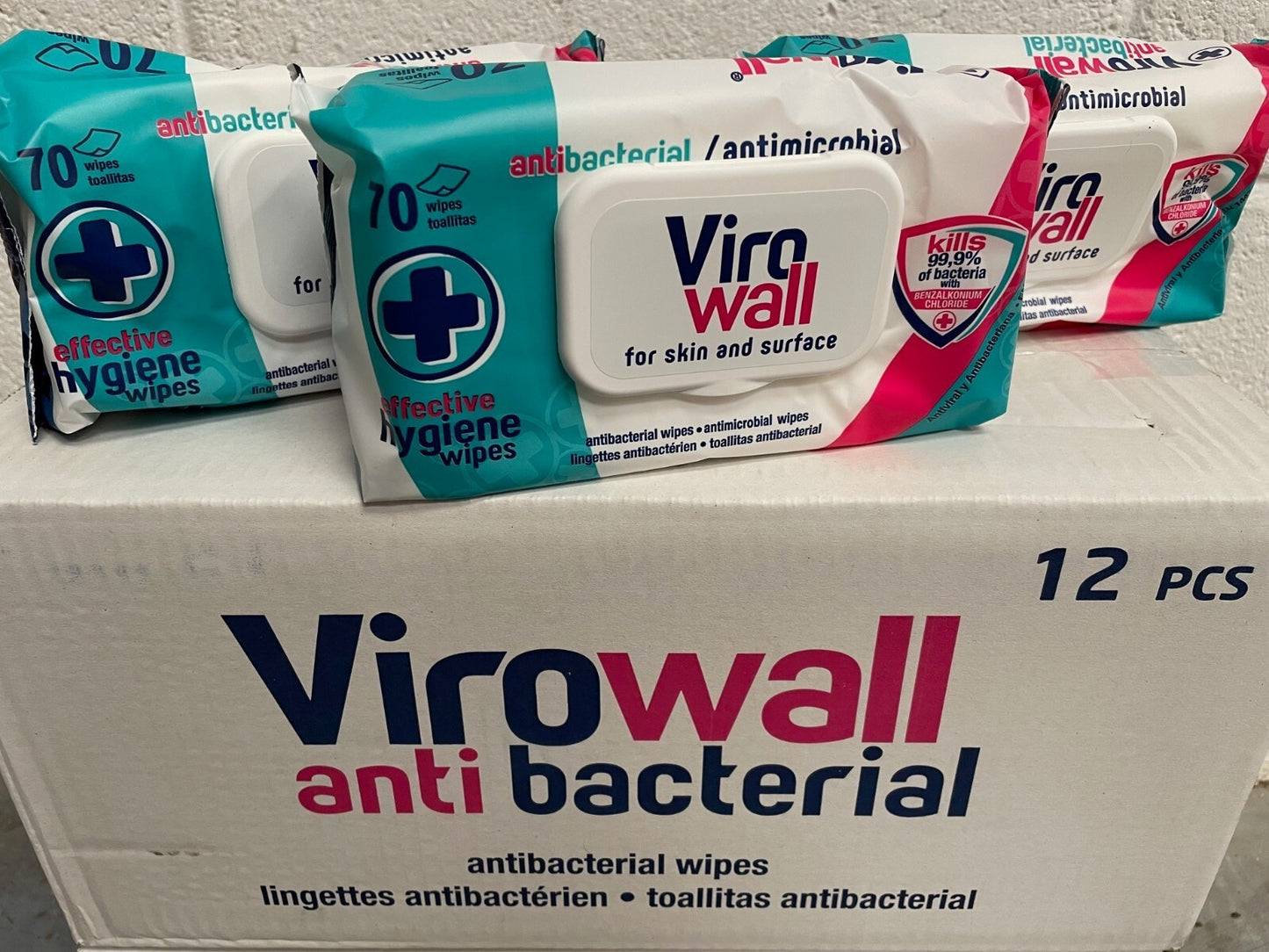 CASE 12 X 70X VIROWALL SKIN & SURFACE ANTIBACTERIAL WIPES KILLS 99.9 BACTERIA